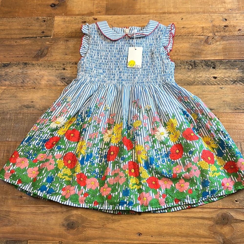 Mini Boden Striped Floral Dress